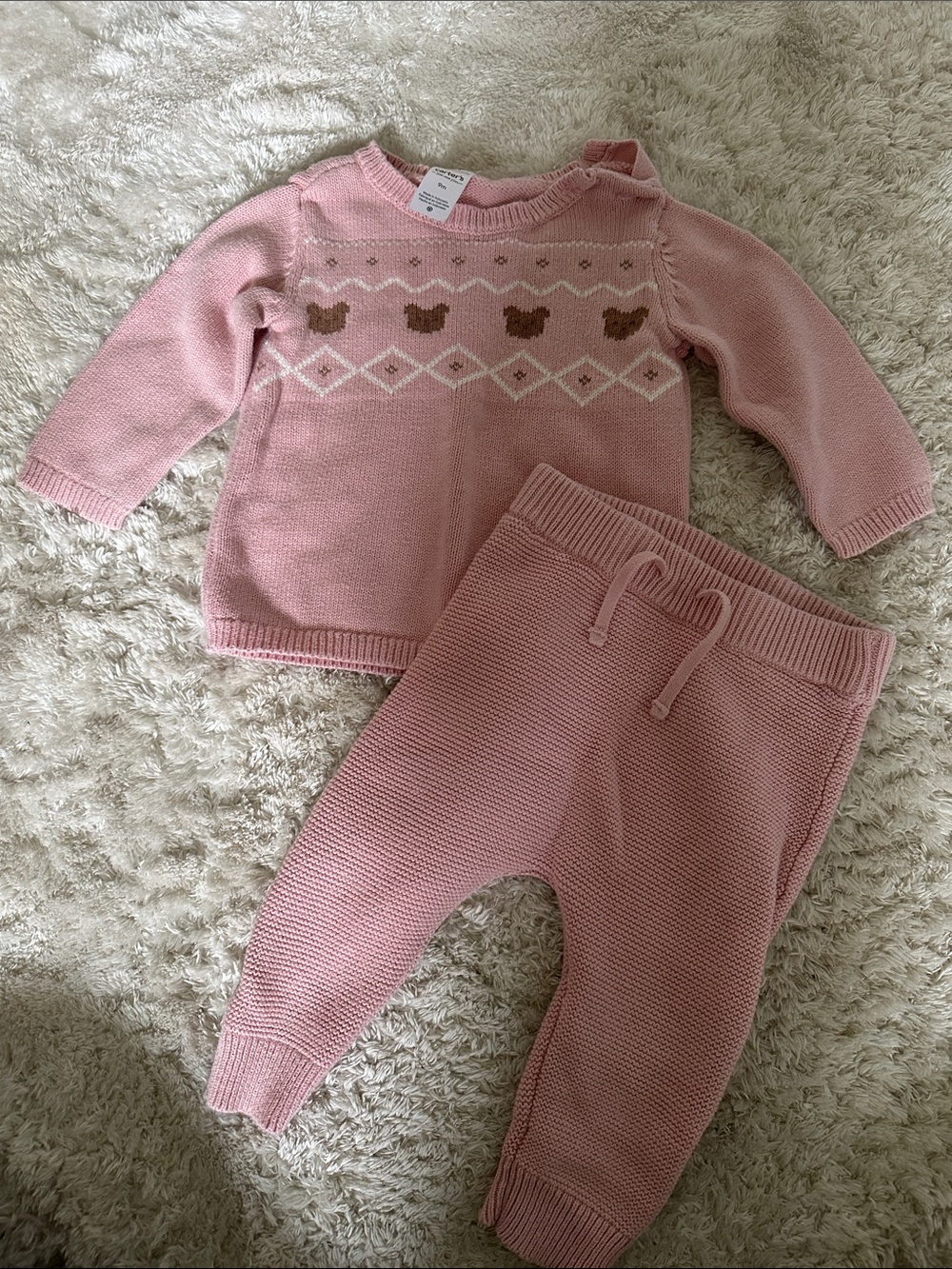 Pink Knit Baby Bear Sweater & Pants Set